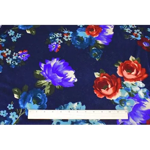 2 YD PC-Night Navy/Red/Multi Floral Printed Velvet Knit Fabric
