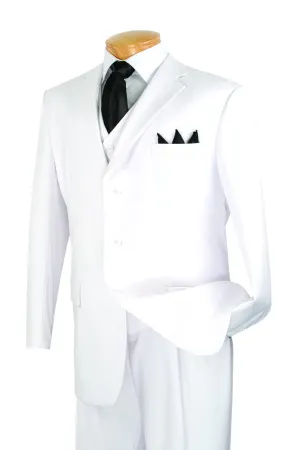 (38S) Regular Fit Suit 3 Button 3 Piece in White