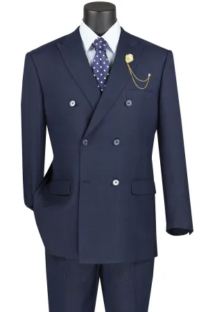 (48R/40W) Navy Double Breasted 2 Piece Suit Regular Fit Tone on Tone Windowpane