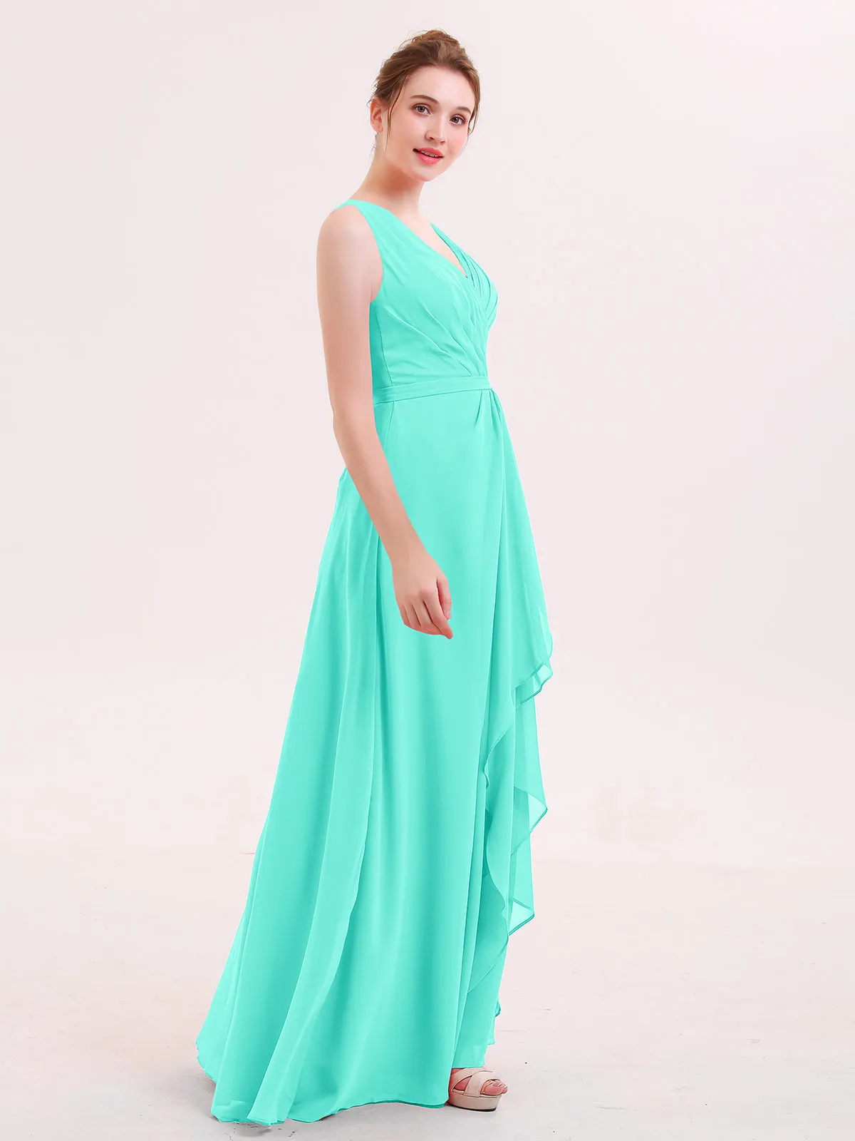 A-line Chiffon Open Back Dress With V-Neck Spa