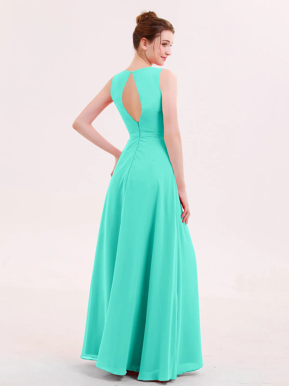 A-line Chiffon Open Back Dress With V-Neck Spa
