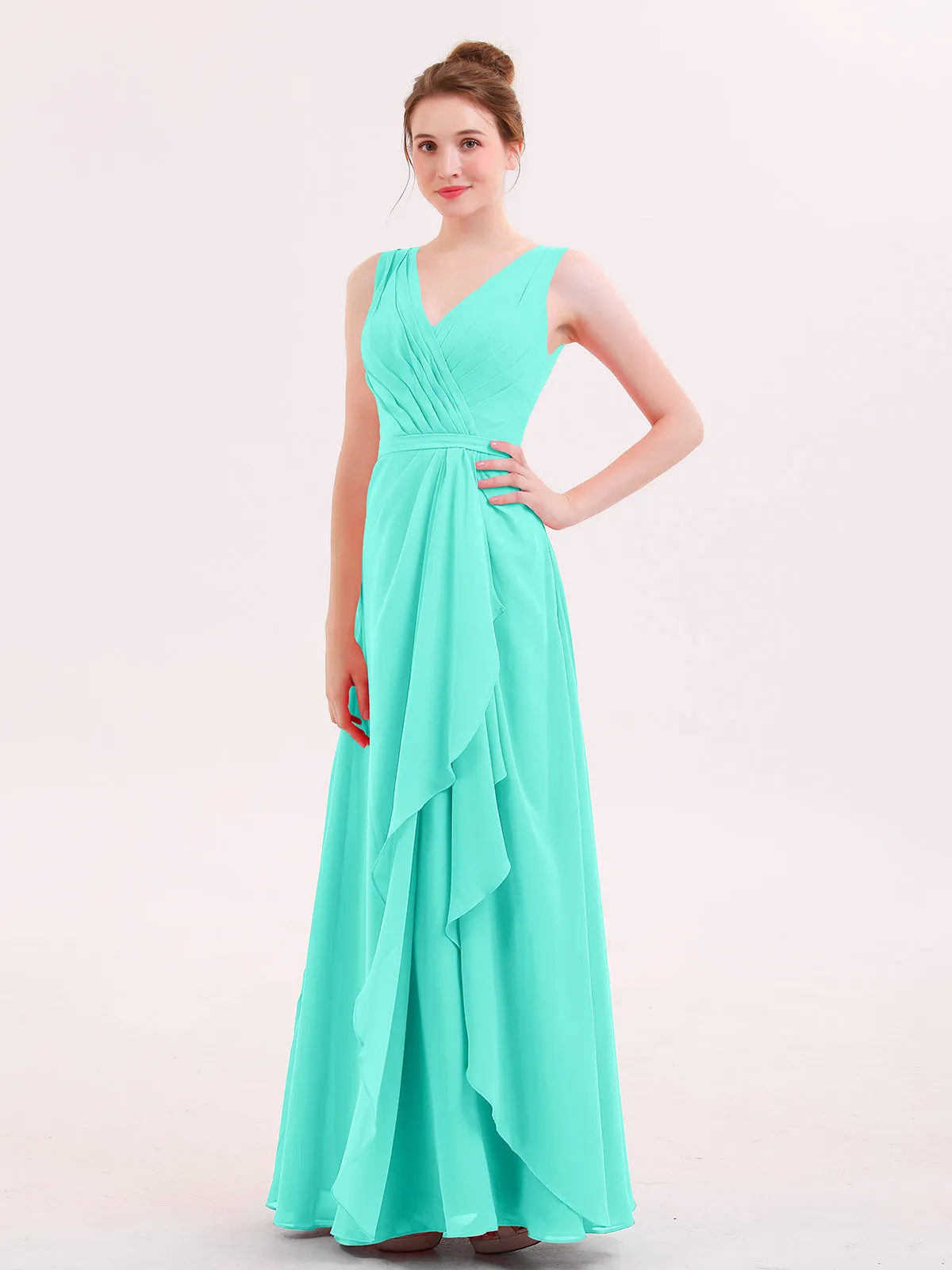 A-line Chiffon Open Back Dress With V-Neck Spa