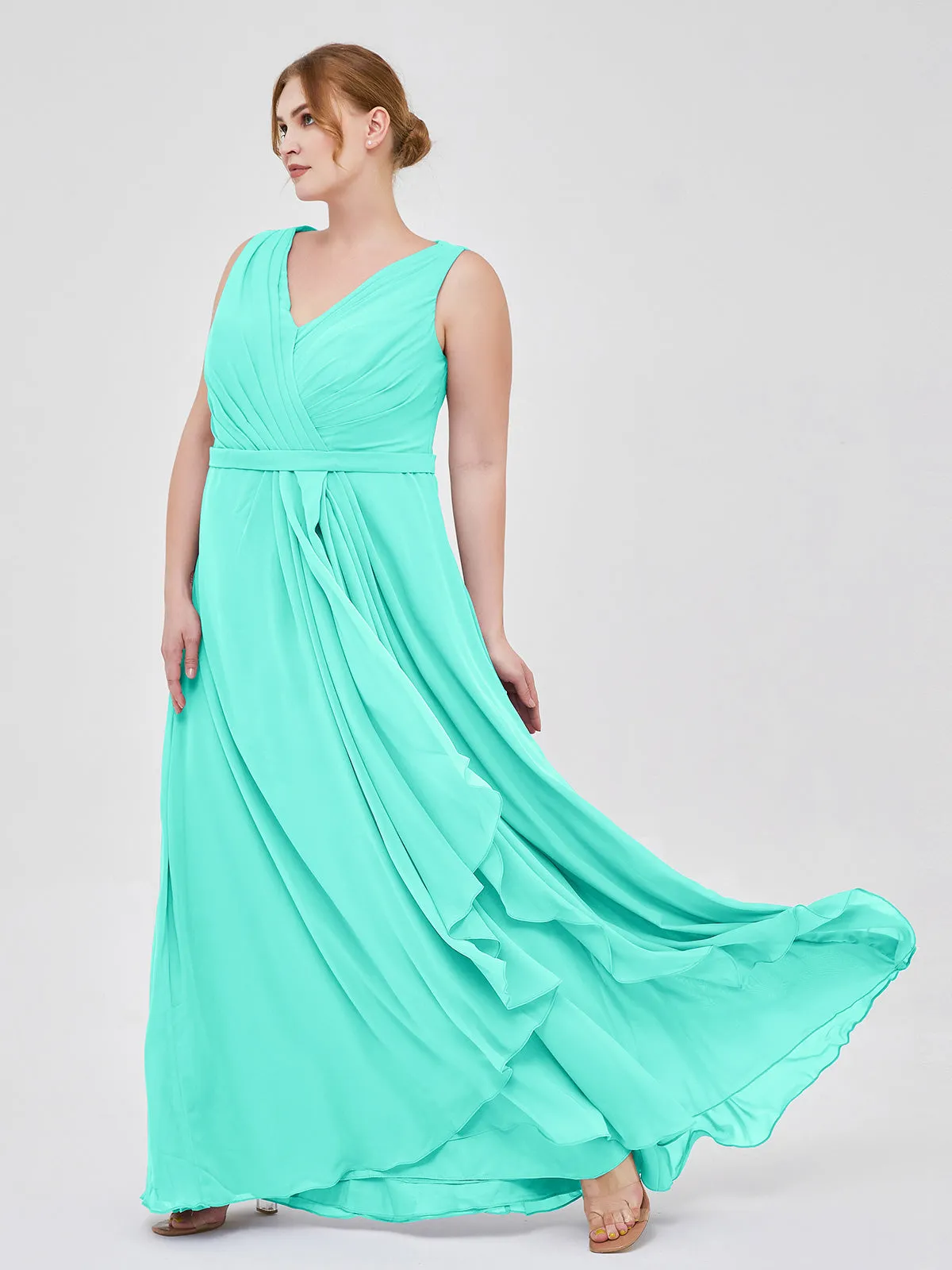 A-line Chiffon Open Back Dress With V-Neck Spa