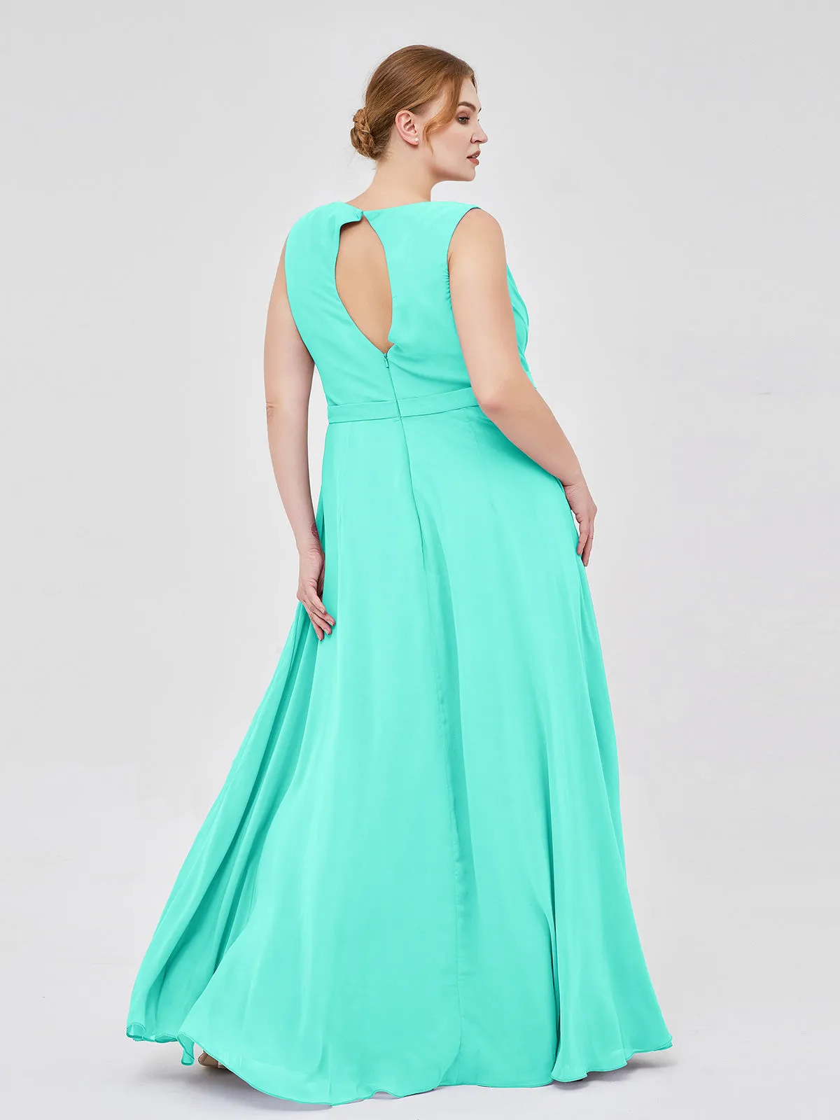 A-line Chiffon Open Back Dress With V-Neck Spa