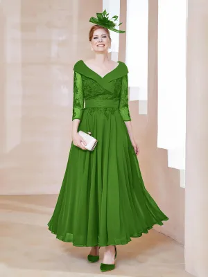 A-line V-neck Appliqued Chiffon Dress Moss