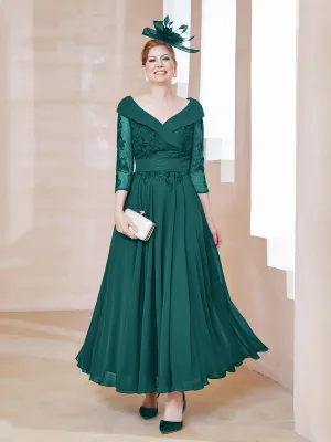 A-line V-neck Appliqued Chiffon Dress Peacock
