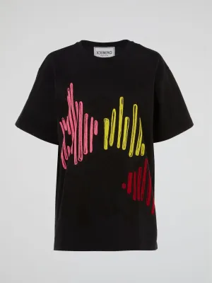 Black Knit Detail T-Shirt