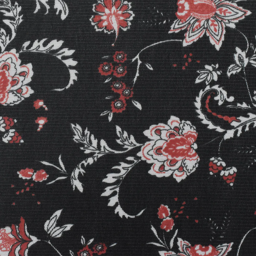 Black-White-Orange Floral Printed Stretch Poly Spandex Mesh Knit Fabric