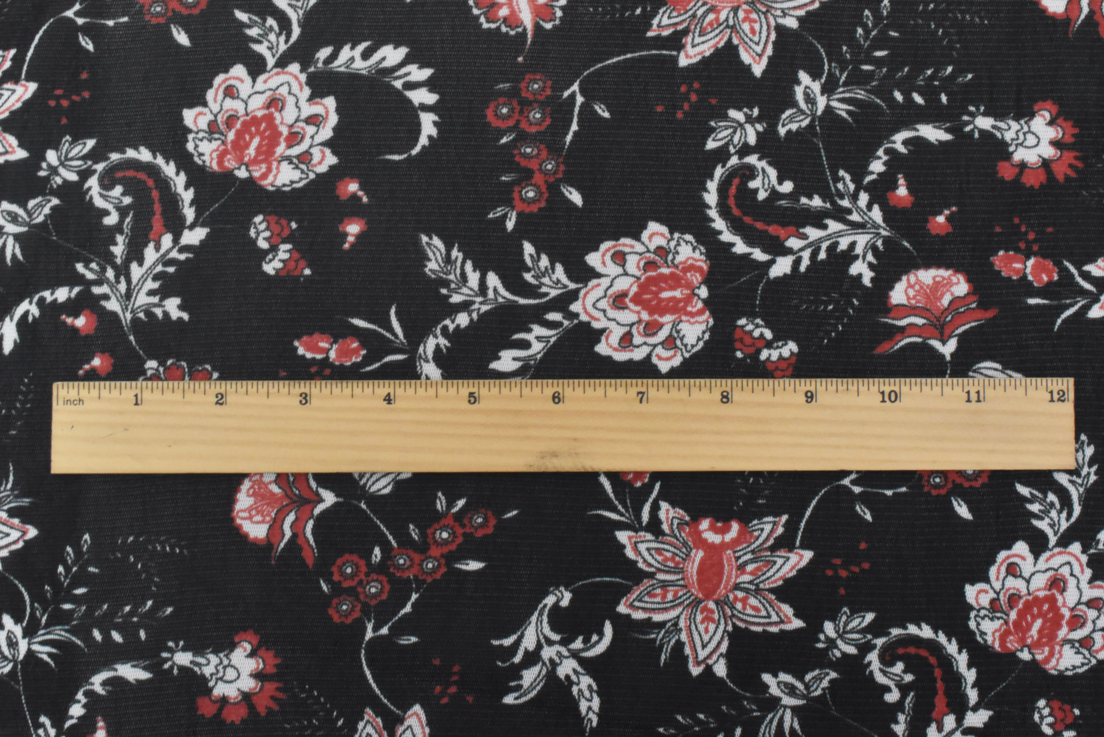 Black-White-Orange Floral Printed Stretch Poly Spandex Mesh Knit Fabric