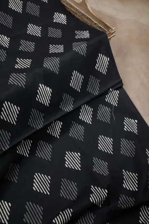 Black with Grey & Cream Butta Bagru Cotton Fabric - 0.5m
