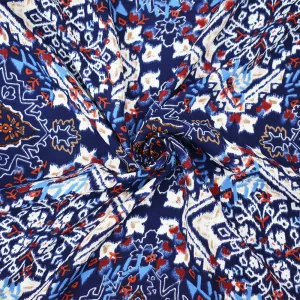 Blue-Brown-Multi  Moroccan Diamond Print Poly Crepe Momie Georgette Fabric