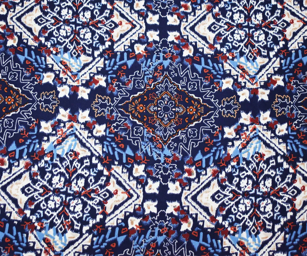 Blue-Brown-Multi  Moroccan Diamond Print Poly Crepe Momie Georgette Fabric