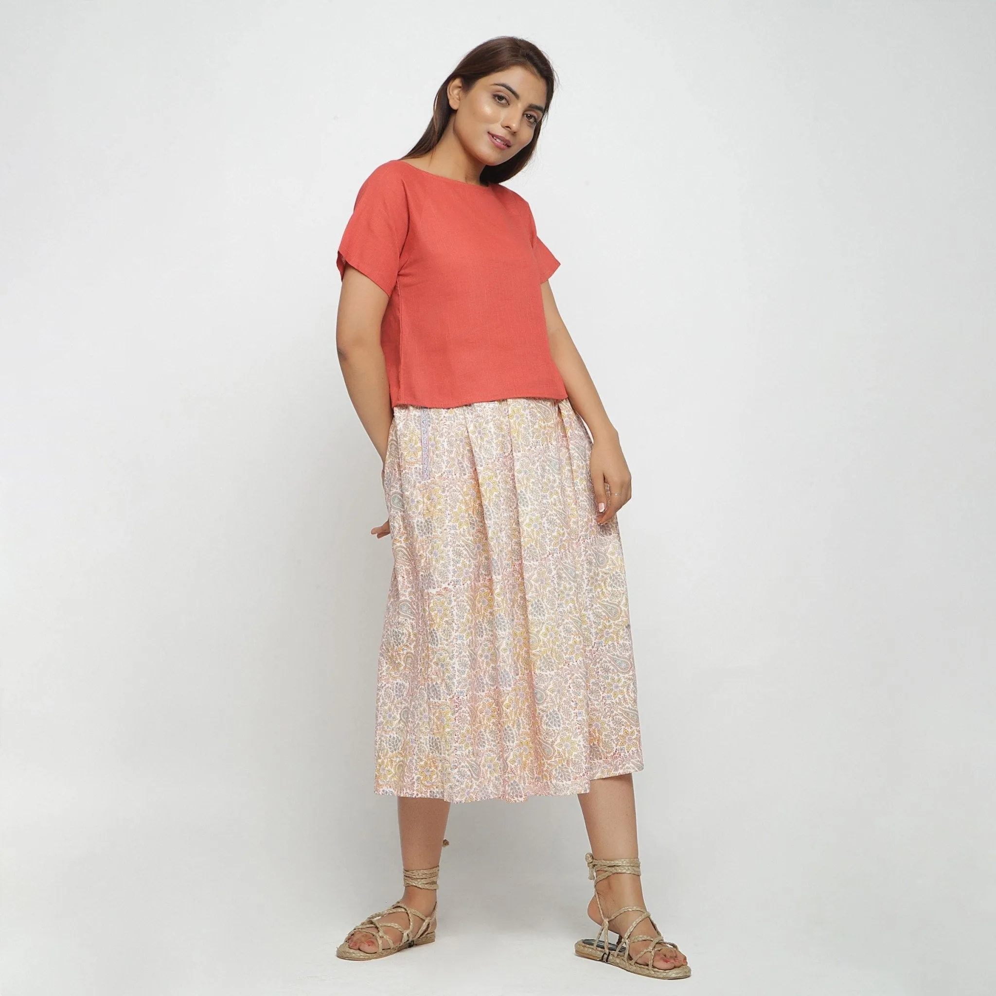 Brick Red Boat Neck Half Sleeve 100% Cotton Top