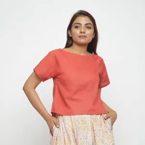 Brick Red Boat Neck Half Sleeve 100% Cotton Top