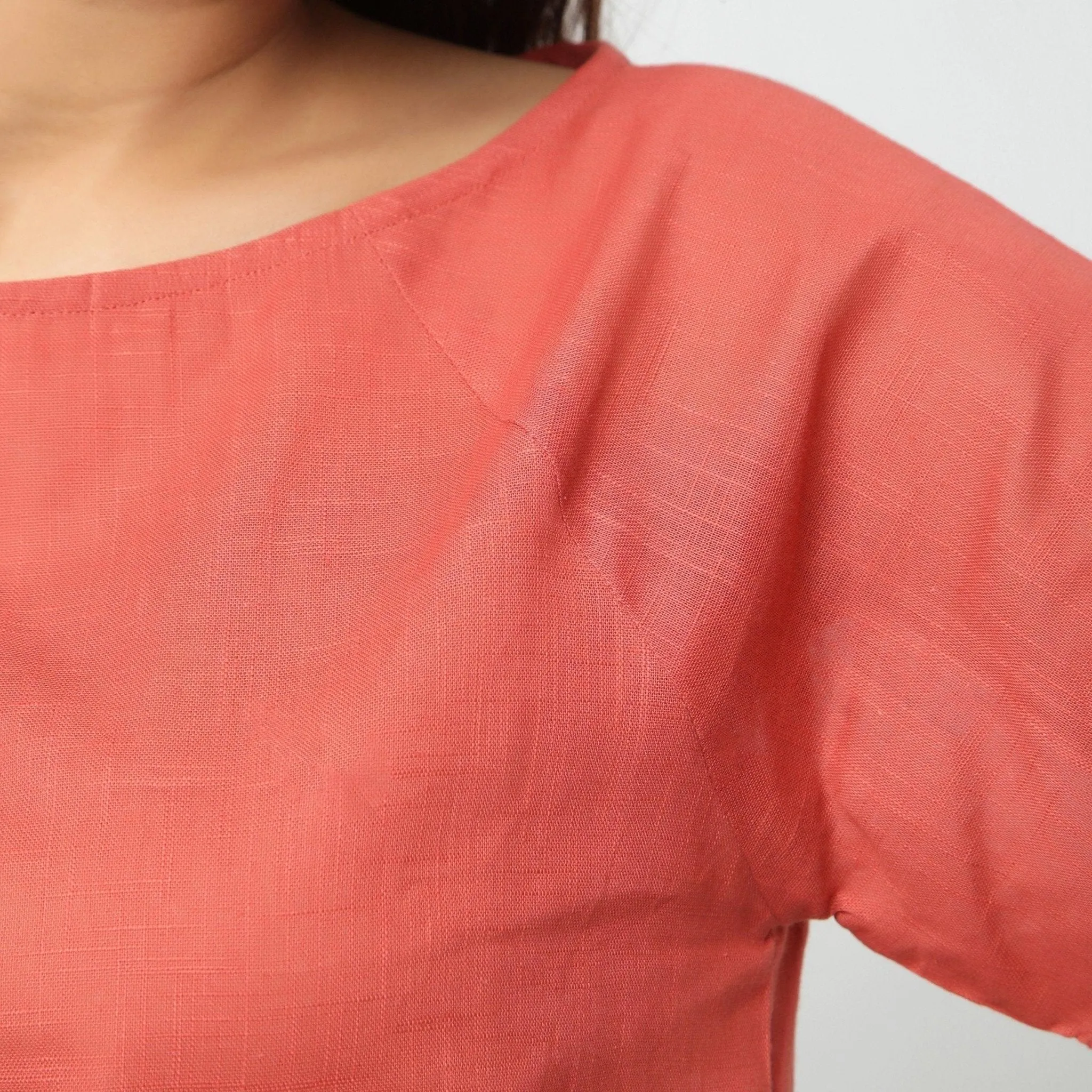 Brick Red Boat Neck Half Sleeve 100% Cotton Top