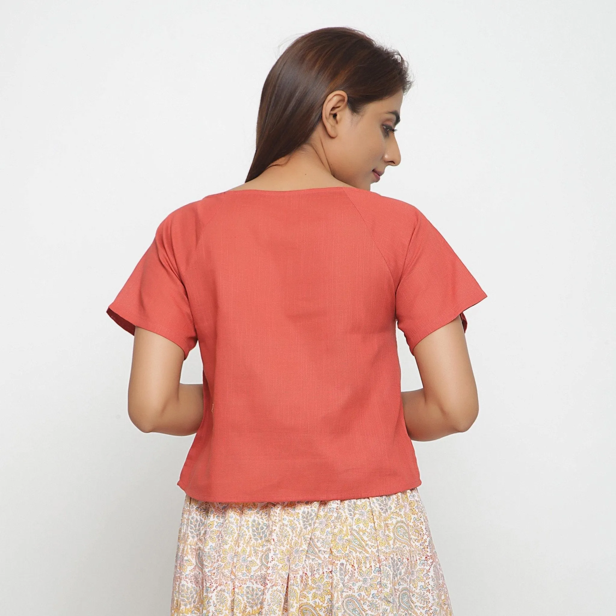 Brick Red Boat Neck Half Sleeve 100% Cotton Top