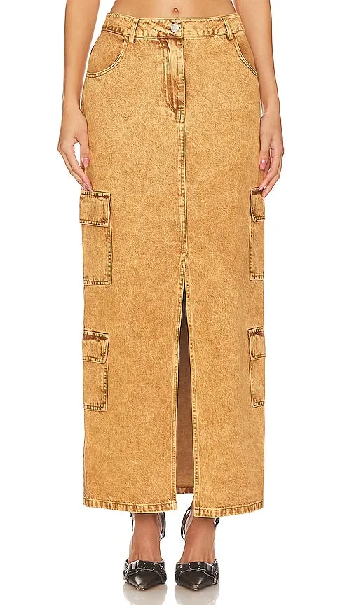 BY.DYLN Tate Maxi Skirt in Tan