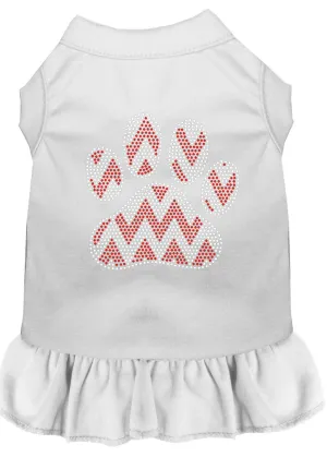 Candy Cane Chevron Paw Rhinestone Dog Dress White Lg (14)