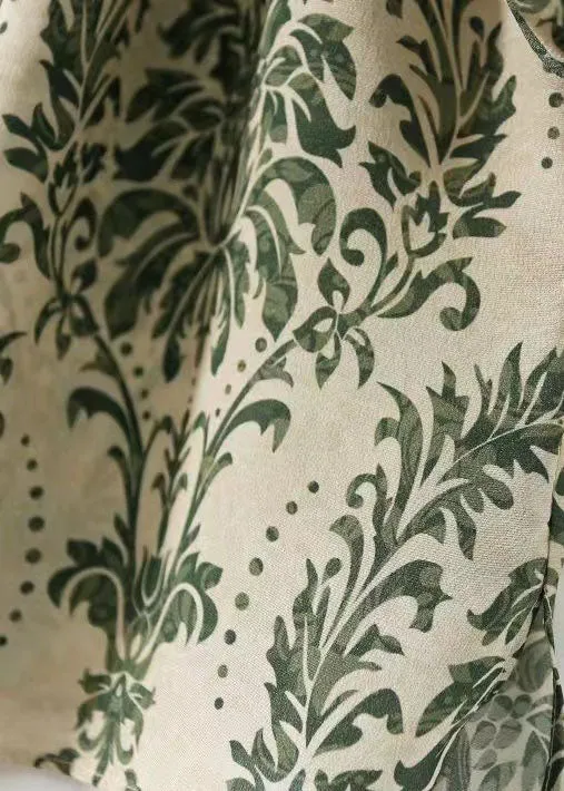 Chic Green Slash Neck Print Patchwork Chiffon Shirt Tops Summer TP1027