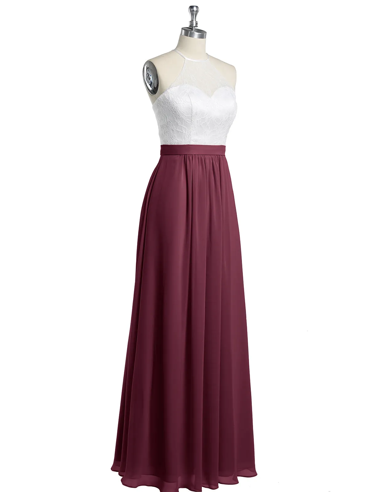 Chiffon Long Dresses with Ivory Lace Bodice-Mulberry Plus Size