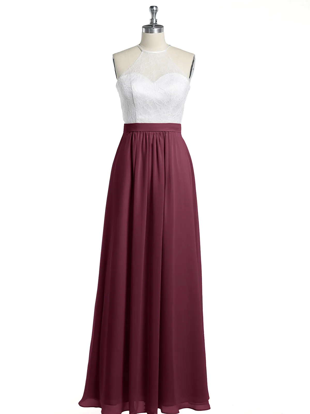Chiffon Long Dresses with Ivory Lace Bodice-Mulberry Plus Size