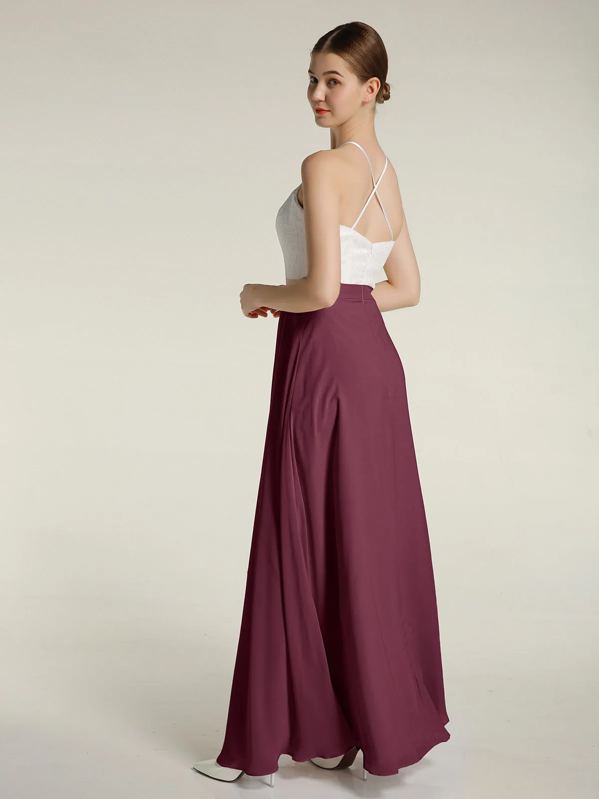 Chiffon Long Dresses with Ivory Lace Bodice-Mulberry Plus Size