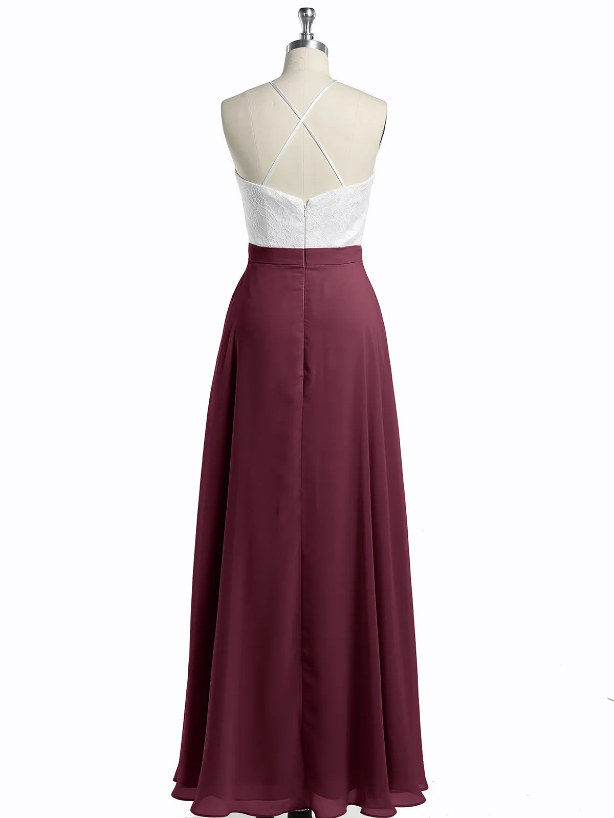 Chiffon Long Dresses with Ivory Lace Bodice-Mulberry Plus Size
