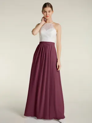 Chiffon Long Dresses with Ivory Lace Bodice-Mulberry Plus Size