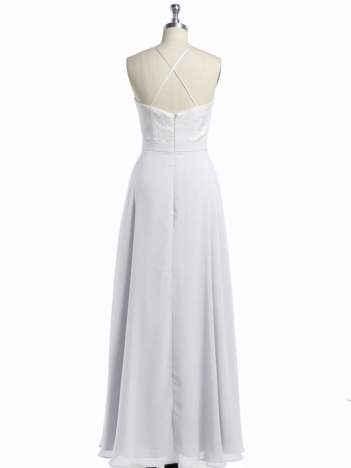 Chiffon Long Dresses with Ivory Lace Bodice-White Plus Size