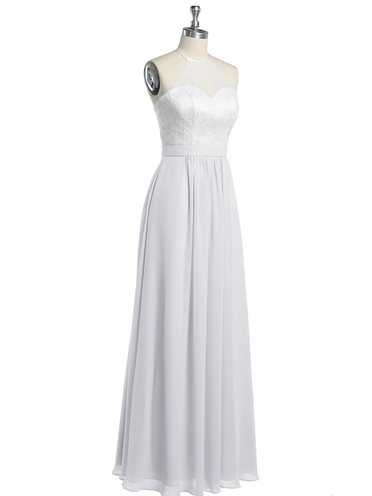 Chiffon Long Dresses with Ivory Lace Bodice-White Plus Size