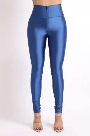 Classic Blue Nylon Spandex Zipper Leggings