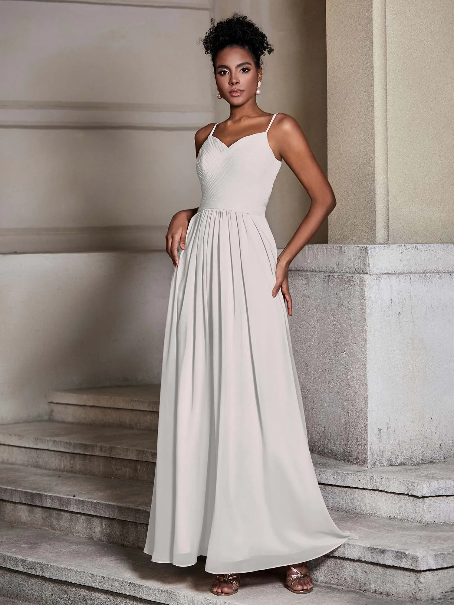 Cross Pleated Bodice Spaghetti Strap Dresses Silver