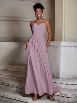 Cross Pleated Bodice Spaghetti Strap Dresses Vintage Mauve