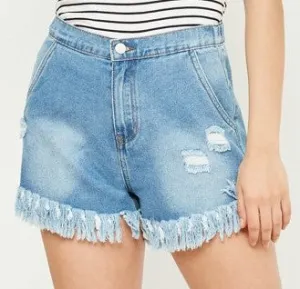 Denim Fringe Shorts - #600-604