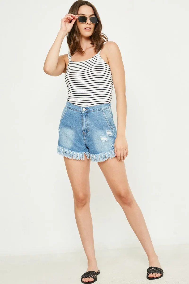 Denim Fringe Shorts - #600-604