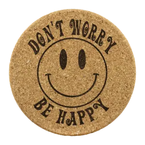 Don't Worry, Be Happy 4pc Set of Cork Coasters, Smiley Face