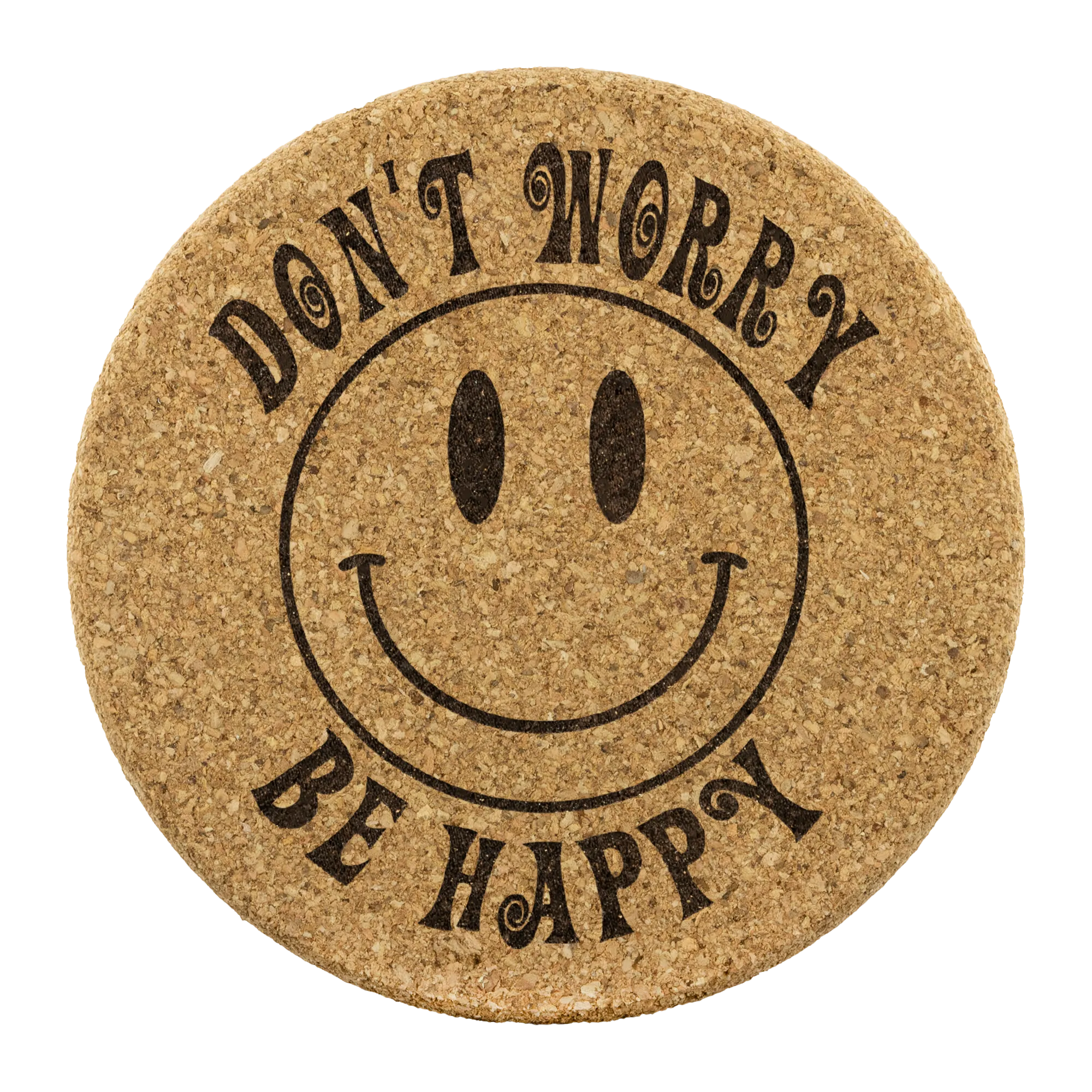 Don't Worry, Be Happy 4pc Set of Cork Coasters, Smiley Face