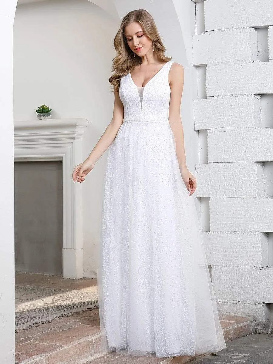 Elegant A-Line Sleeveless Tulle Wedding Dresses for Women