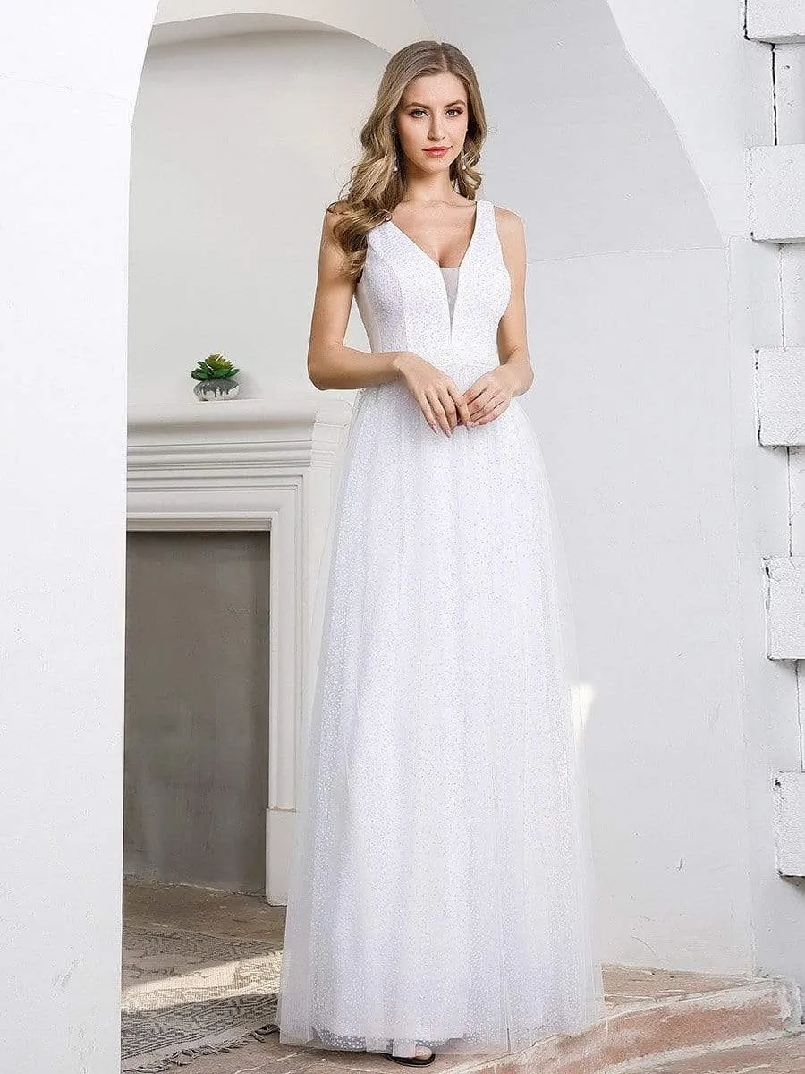 Elegant A-Line Sleeveless Tulle Wedding Dresses for Women