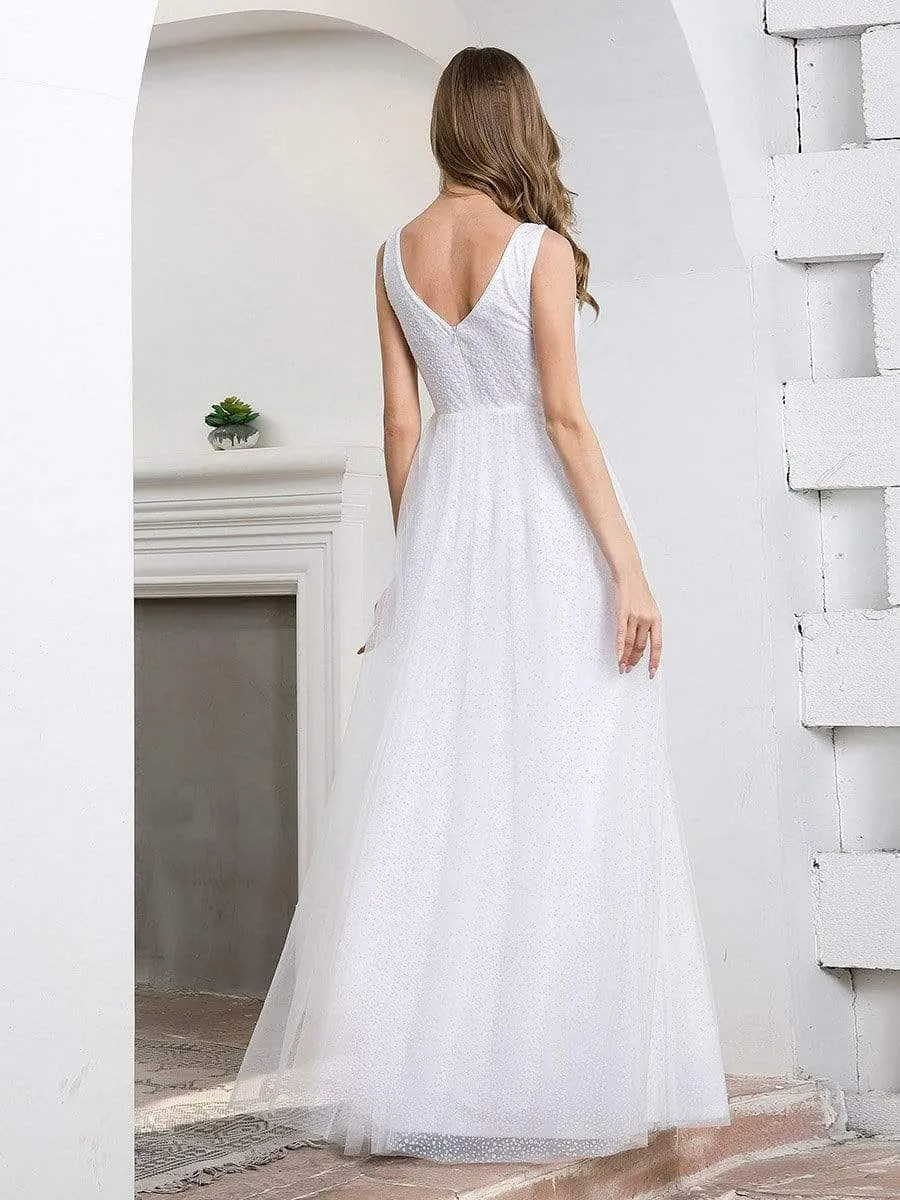 Elegant A-Line Sleeveless Tulle Wedding Dresses for Women