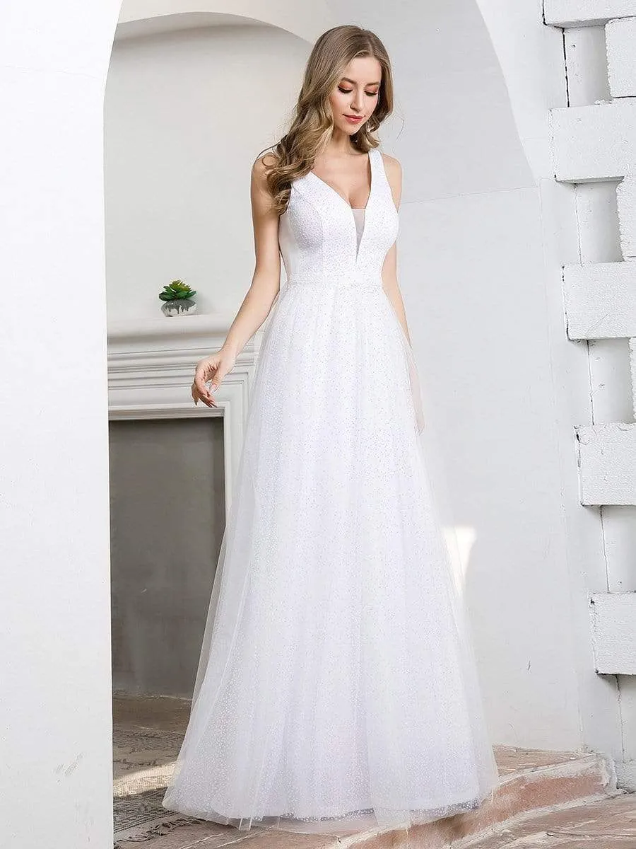 Elegant A-Line Sleeveless Tulle Wedding Dresses for Women