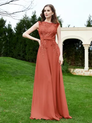 Elegant Illusion Lace Appliqued Dress With Buttons Rust
