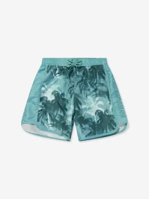 Emporio Armani Boys Palm Leaf Swim Shorts in Green
