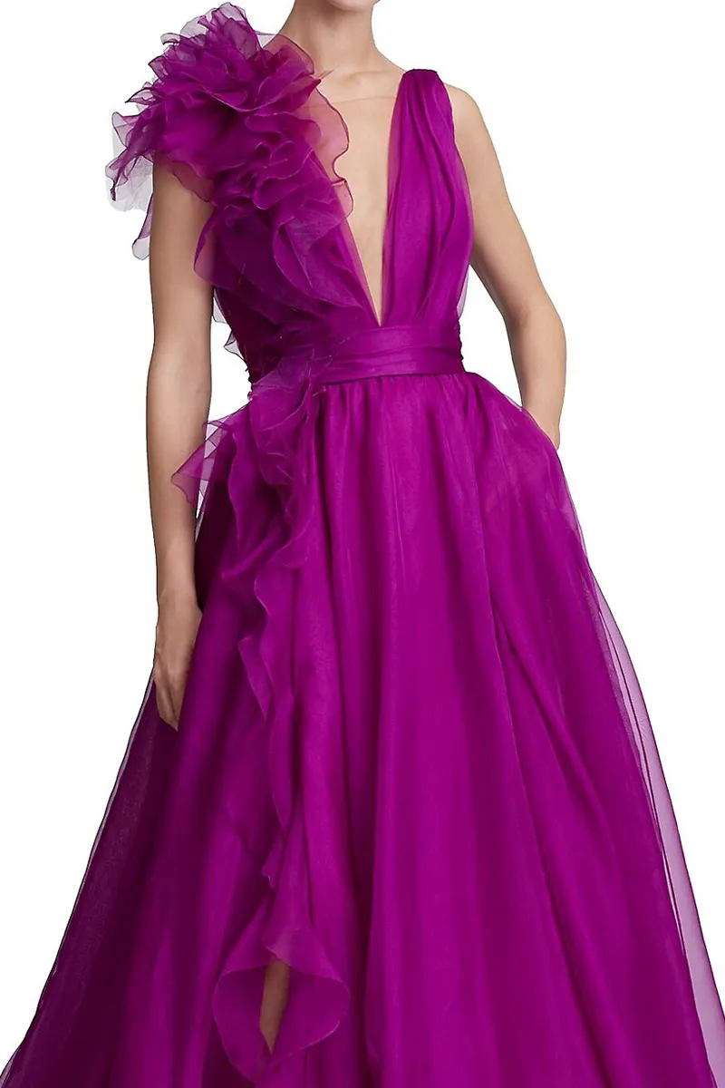Extravagance Purple Graceful Ruffled Evening Dress