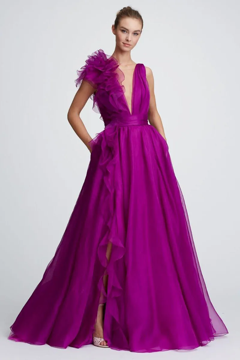 Extravagance Purple Graceful Ruffled Evening Dress