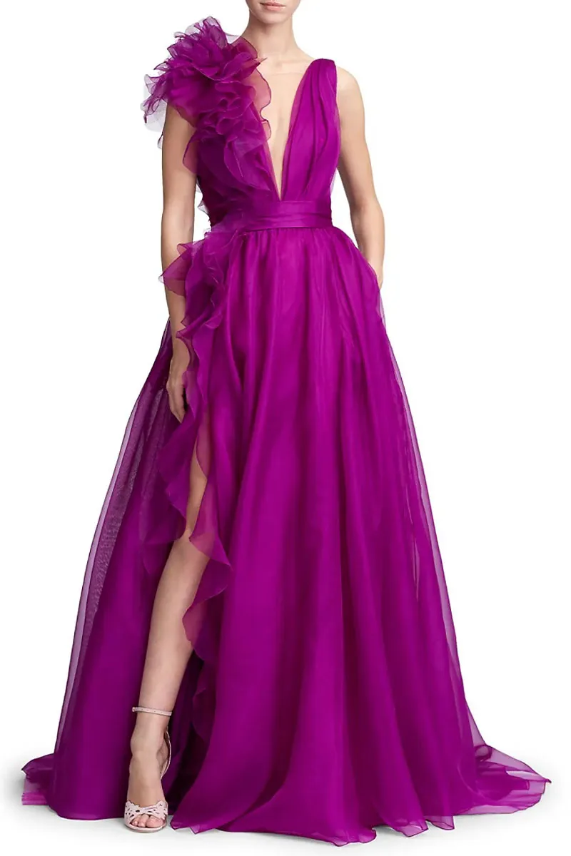 Extravagance Purple Graceful Ruffled Evening Dress