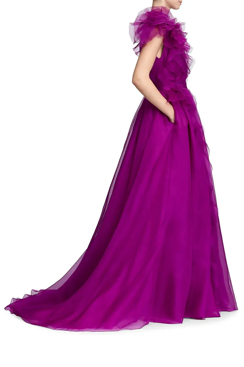 Extravagance Purple Graceful Ruffled Evening Dress