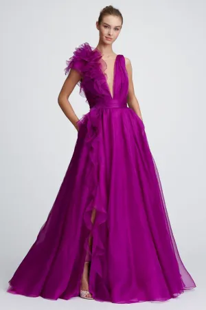 Extravagance Purple Graceful Ruffled Evening Dress