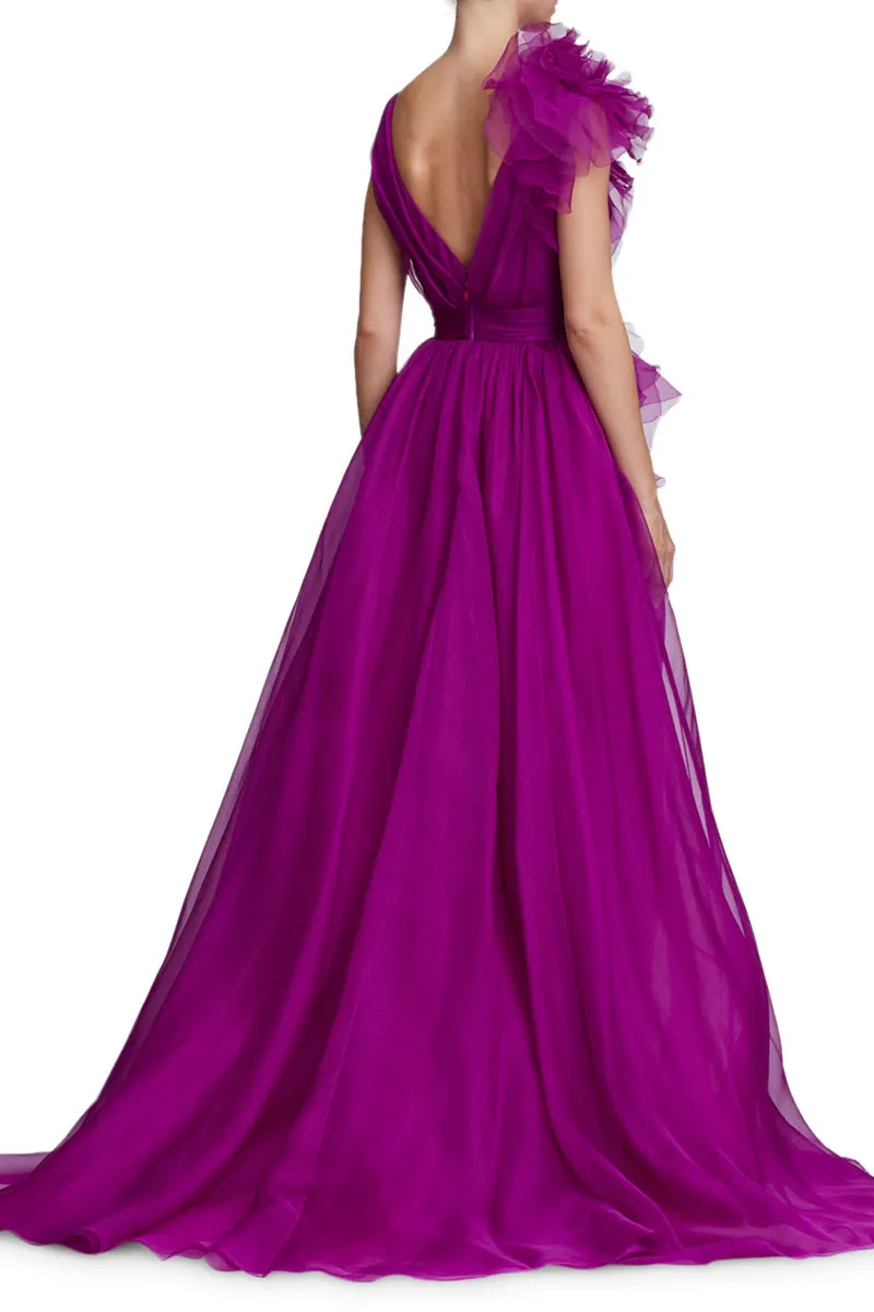 Extravagance Purple Graceful Ruffled Evening Dress