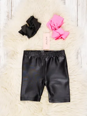 Faux Leather Long Biker Shorts